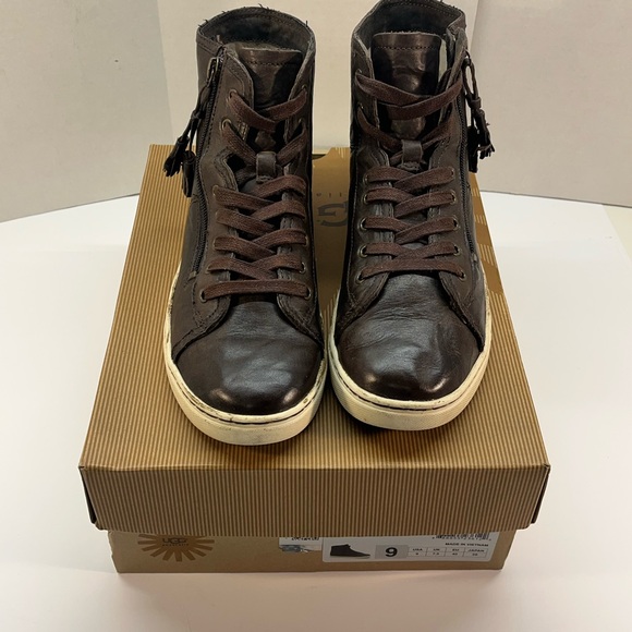 UGG Shoes Womens 9 Blaney Lace Up Zip High Top Sneakers 1009885 Brown Leather - Picture 3 of 12